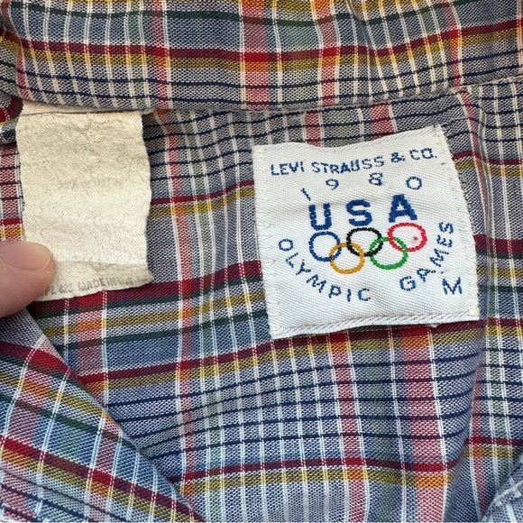 Vintage Levi Strauss plaid collared Button Down Shirt pocket 1980 Olympics EUC - Picture 4 of 6